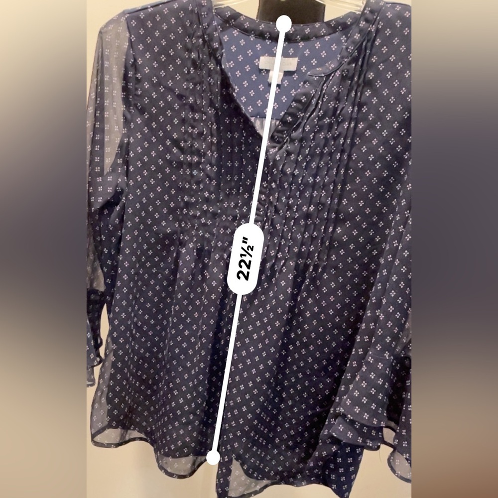 Charter Club Women Blouse SizePL Navy White Polka Dots Ruffled Cottage Victorian - Picture 8 of 11